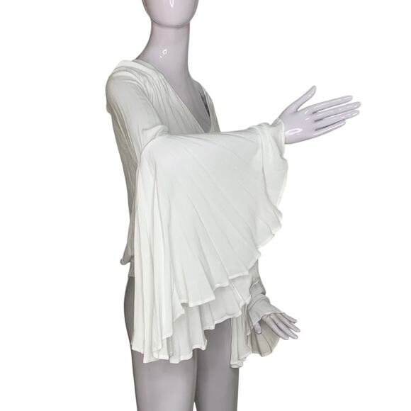 Olivaceous NWT Bodysuit Bell Pleated Long Sleeve White Two Snap Buttons Size M - Picture 4 of 12